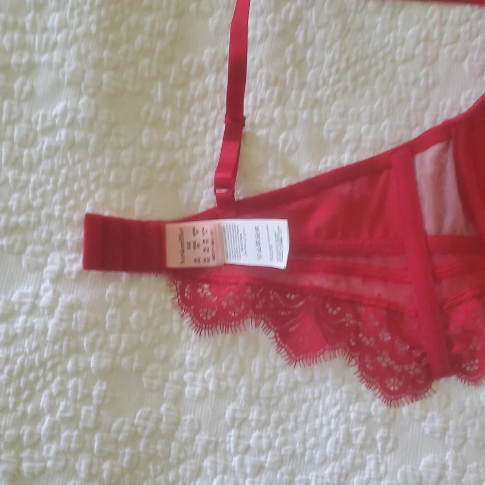 HUNKEMOLLER MARILEE PADDED UNDERWIRED LONGLINE BRA IN RED/SZ;34C
